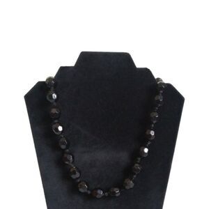 Glossy Black Faceted Acrylic Beaded Single Strand Adjustable Fashion Necklace